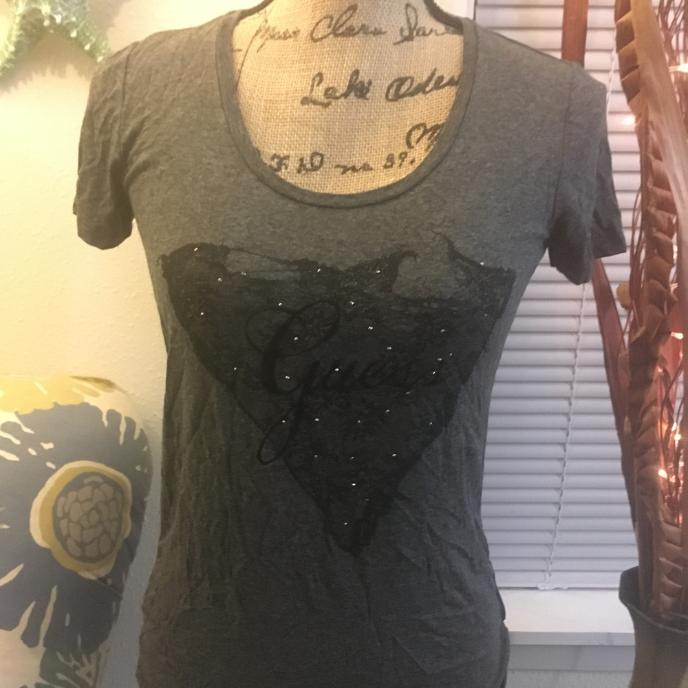 NWT Guess rhinestone logo tee top shirt XS extra s